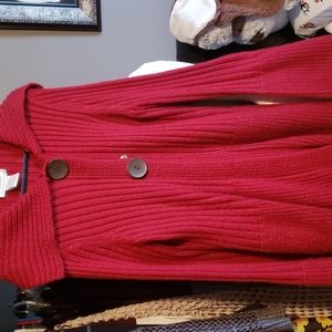 red 2 button cardigan sweater